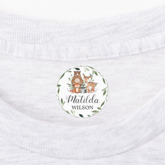 Woodland Animals Grünschule Name Kleidung Etiketten (Befestigt)