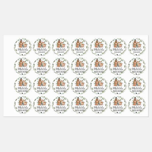 Woodland Animals Grünschule Name Kleidung Etiketten (Blatt)