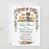 Woodland Animals Holiday Baby Dusche Grün Einladung (Vorderseite)