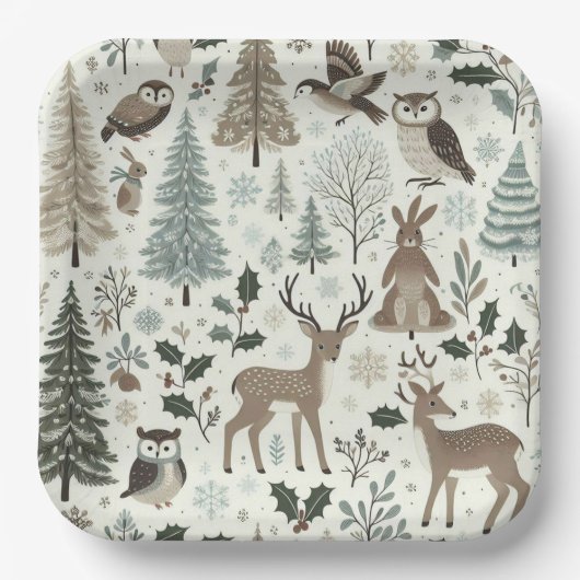 Woodland Animals Holiday Paper Plate Pappteller (Vorderseite)