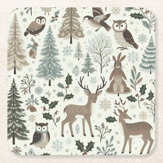 Woodland Animals Holiday Paper Untersetzer (Vorderseite)