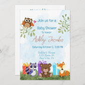 Woodland Animals Kinderdusche Einladung (Vorne/Hinten)
