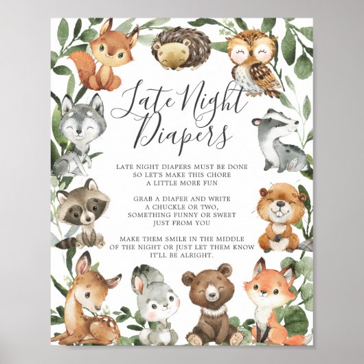 Woodland Animals Kinderdusche Spätnachtsspalter Poster (Vorne)