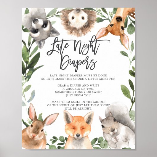 Woodland Animals Kinderdusche Spätnachtsspalter Poster (Vorne)