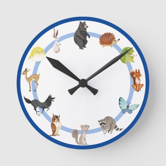 Woodland Animals Kinderzimmer Hirschfoxhanbit Runde Wanduhr (Vorderseite)
