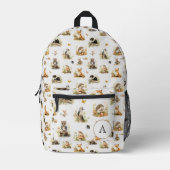 Woodland Animals Monogram School Travel Kids White Bedruckter Rucksack (Vorderseite)