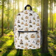 Woodland Animals Monogram School Travel Kids White