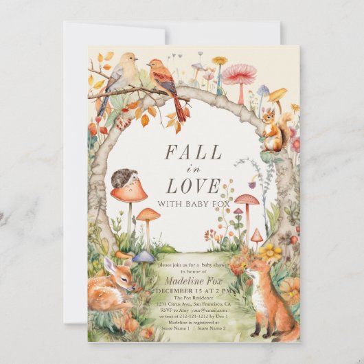 Woodland Animals Mushroom Garden Kinderdusche Einladung (Vorderseite)