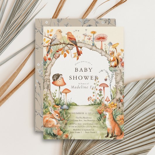 Woodland Animals Mushroom Garden Kinderdusche Einladung