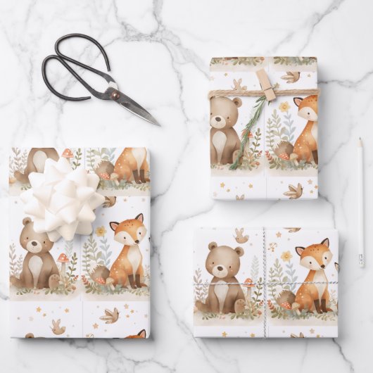 Woodland animals Neutral Baby Shower Geschenkpapier Set (Vorderseite)