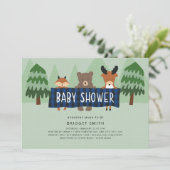 Woodland Animals neutrale Babydusche Einladung (Stehend Vorderseite)