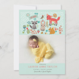 Woodland Animals New Baby Birth Ankündigung