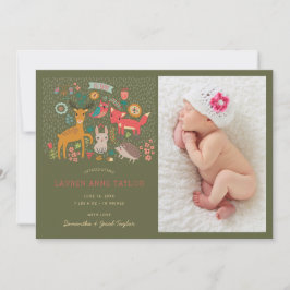 Woodland Animals New Baby Birth Ankündigung