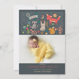 Woodland Animals New Baby Birth Ankündigung