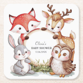 Woodland Animals Niedlich Baby Dusche Rechteckiger Pappuntersetzer