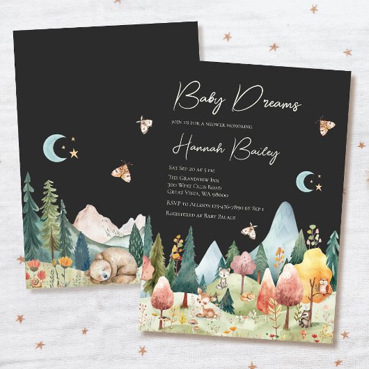 Woodland Animals Night Forest Scene Baby Dusche Einladung