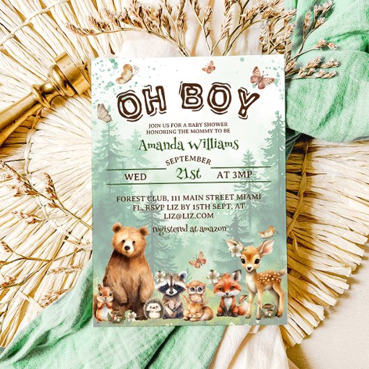 Woodland Animals Oh Boy Boho Babydusche Einladung