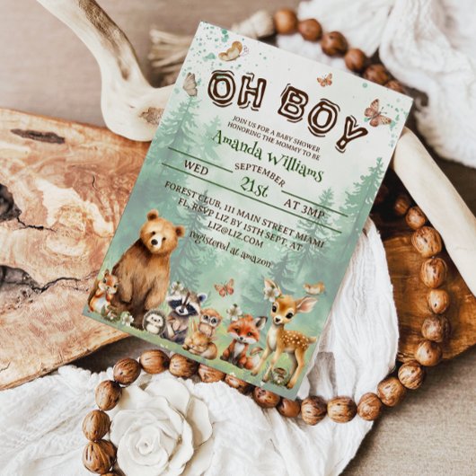 Woodland Animals Oh Boy Boho Babydusche Einladung