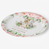 Woodland Animals Owl Pink Floral Girl Babydusche Pappteller (Schrägansicht)