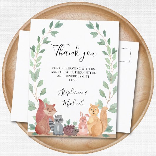 Woodland Animals Paare Kinderdusche Danke Postkarte