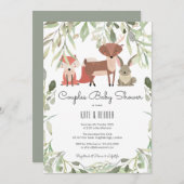 Woodland Animals Paare Kinderdusche / Sprinkle Einladung (Vorne/Hinten)