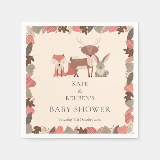 Woodland Animals Paare Kinderdusche Sprinkle Serviette (Vorderseite)