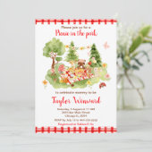 Woodland Animals Picnic Baby Dusche Einladung (Stehend Vorderseite)