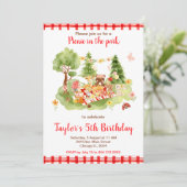 Woodland Animals Picnic Geburtstagsparty Einladung (Stehend Vorderseite)