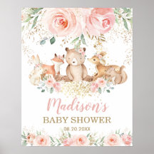 Woodland Animals Pink Floral Baby Dusche Willkomme