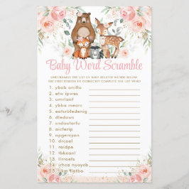 Woodland Animals Pink Floral Baby Word Scramble
