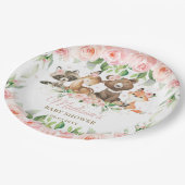 Woodland Animals Pink Floral Girl Babydusche Pappteller (Schrägansicht)