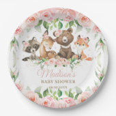Woodland Animals Pink Floral Girl Babydusche Pappteller (Vorderseite)