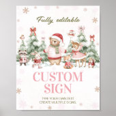 Woodland Animals Pink Winter Birthday Custom Sign Poster (Vorne)