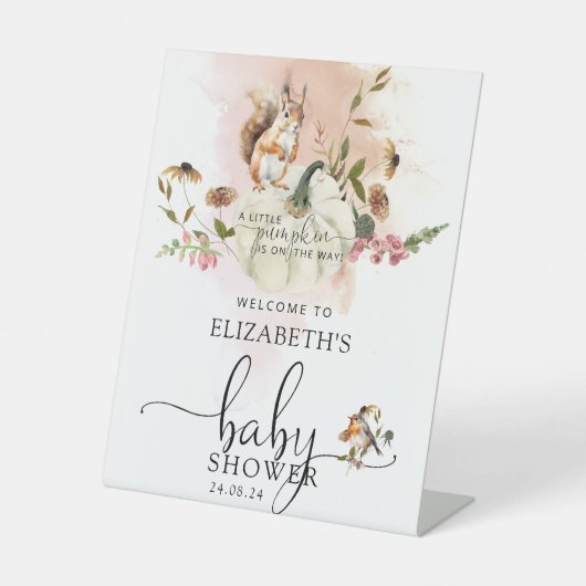 Woodland Animals Pumpkin Fall Baby Dusche Willkomm Sockelschild (Vorderseite)