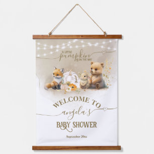Woodland Animals Pumpkin Fall Baby Dusche willkomm Wandteppich Mit Holzrahmen