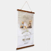 Woodland Animals Pumpkin Fall Baby Dusche willkomm Wandteppich Mit Holzrahmen (Gewinkelt)