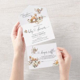 Woodland Animals Pumpkin Fall Floral Baby Dusche All In One Einladung