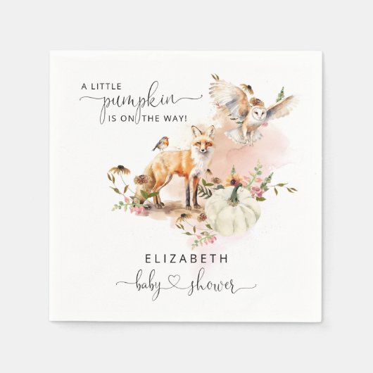 Woodland Animals Pumpkin Fall Floral Baby Dusche Serviette (Vorderseite)