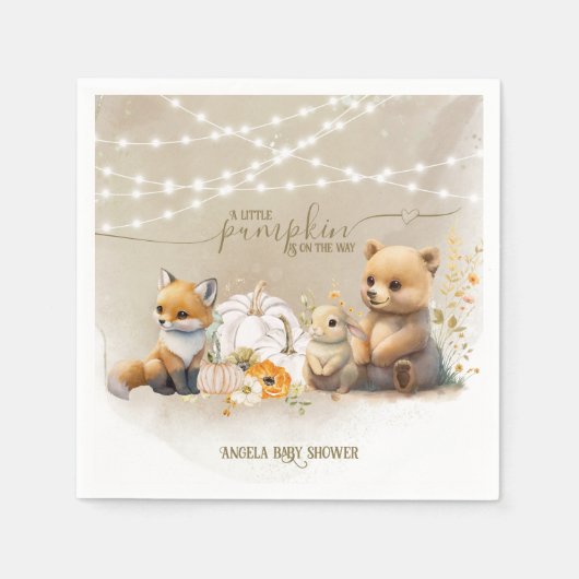 Woodland Animals Pumpkin Fall Floral Baby Dusche Serviette (Vorderseite)