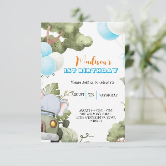 Woodland Animals Rubor Pink primer cumpleaños Einladung (Stehend Vorderseite)