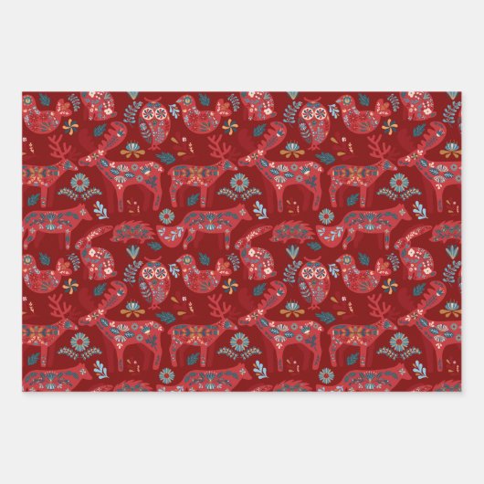 Woodland Animals Scandinavian Folk Art Christmas Geschenkpapier Set (Vorderseite 3)
