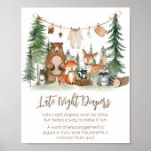 Woodland Animals Shower Late Night Diapers Sign Poster (Vorne)