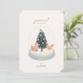 Woodland Animals Snow Globe Gold Weihnachtskarte Einladung (Stehend Vorderseite)