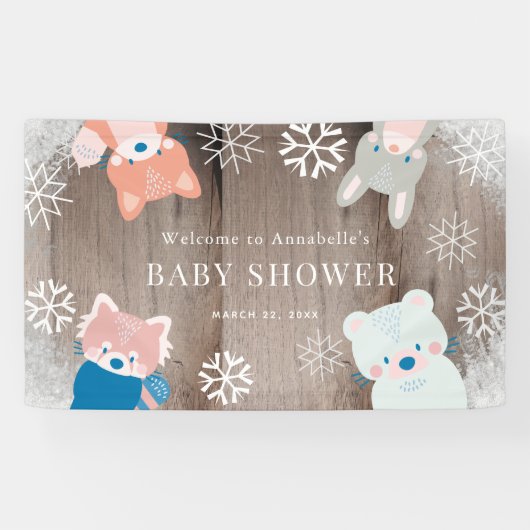 Woodland Animals Snowflake Babydusche Willkommen Banner (Horizontal)