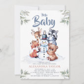 Woodland Animals Snowman Character Boy Baby Shoote Einladung (Vorderseite)