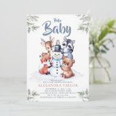 Woodland Animals Snowman Character Boy Baby Shoote Einladung (Stehend Vorderseite)