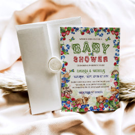 Woodland Animals Strawberry Blueberry Babydusche Einladung