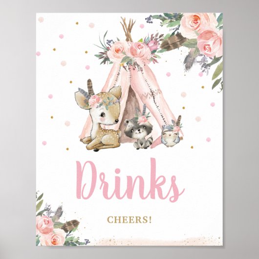Woodland Animals Tribal Boho Floral Drinks Cheers Poster (Vorne)