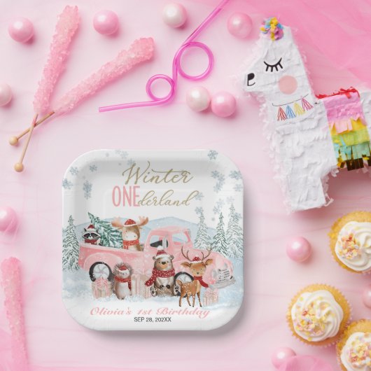 Woodland Animals Truck ONEderland 1st Birthday Pappteller (Party)