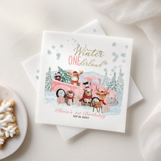 Woodland Animals Truck ONEderland 1st Birthday Serviette